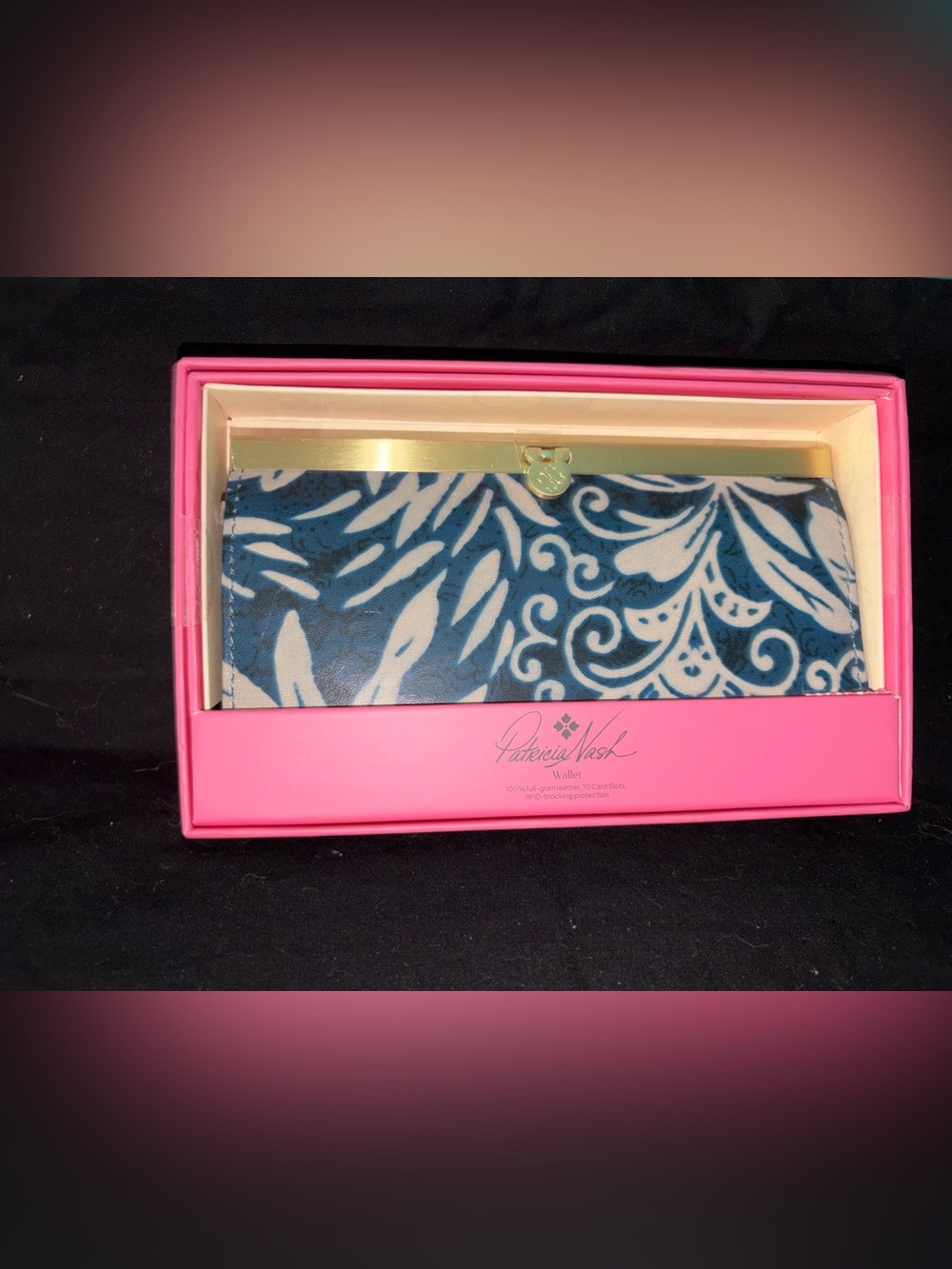 Patricia Nash Pink Boxed Wallet with Blue Floral Lining